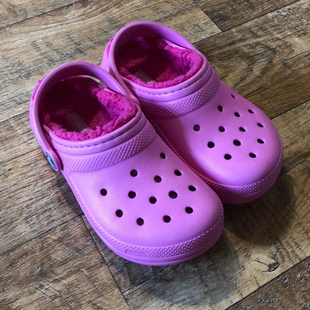 Pink fur lined crocs